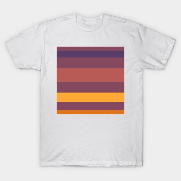 An unexampled dough of Grape, Dark Mauve, Giant'S Club, Cocoa Brown and Yellow Orange stripes. T-Shirt by Sociable Stripes